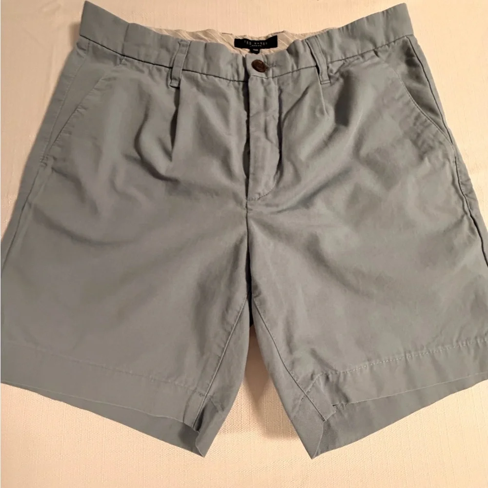 Ted Baker Light Blue Flat Front Cotton Shorts